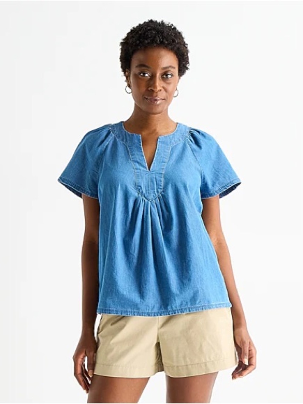 St. John's Bay Light Wash Chambray Split-Neck Blouse - Size S